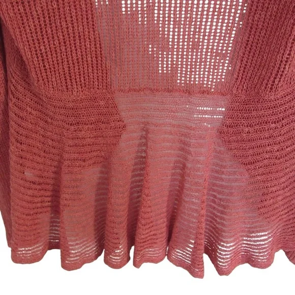 Eileen Fisher Pink Cardigan Medium Airy Linen Grain Rib Open Knit Long Sleeves - Picture 6 of 9